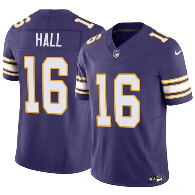 Men's Minnesota Vikings #16 Jaren Hall Purple 2023 F.U.S.E. Vapor Untouchable Throwback Limited Football Stitched Jersey